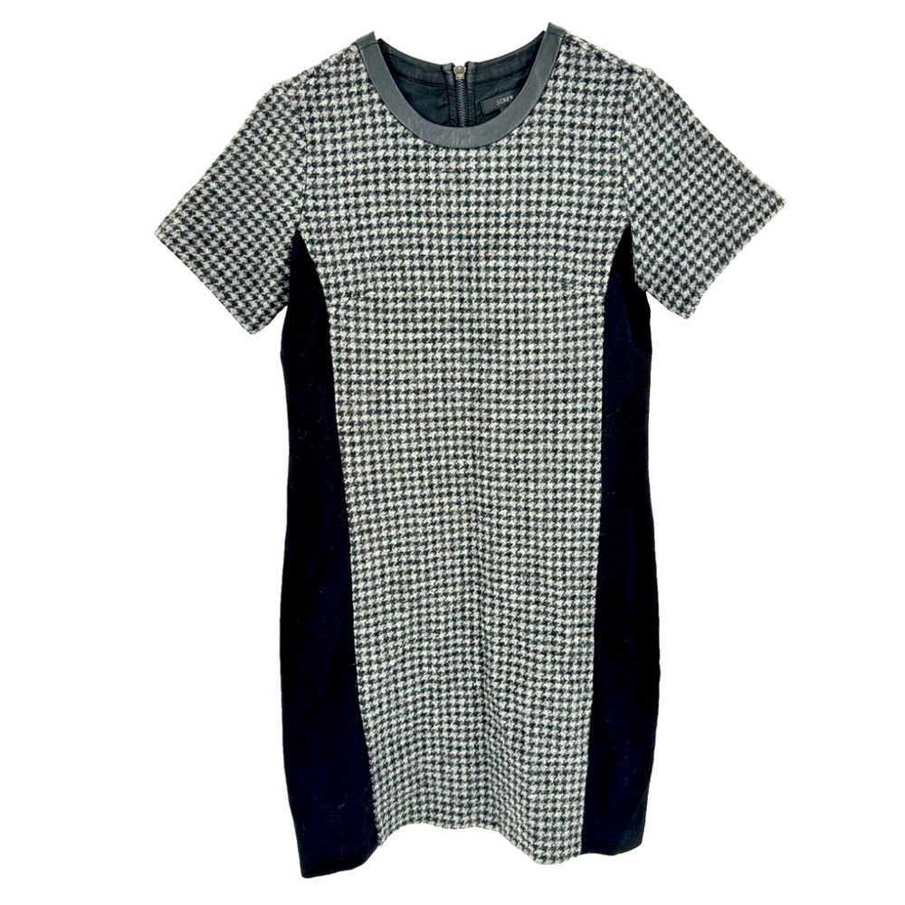 J. Crew wool shift dress with leather trim and back zipper
